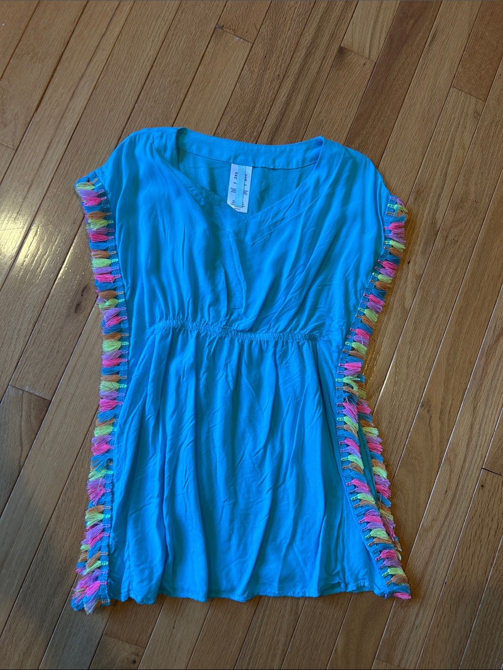 Bright Turquoise Tassel-Trim Tunic Swim Cover-Up